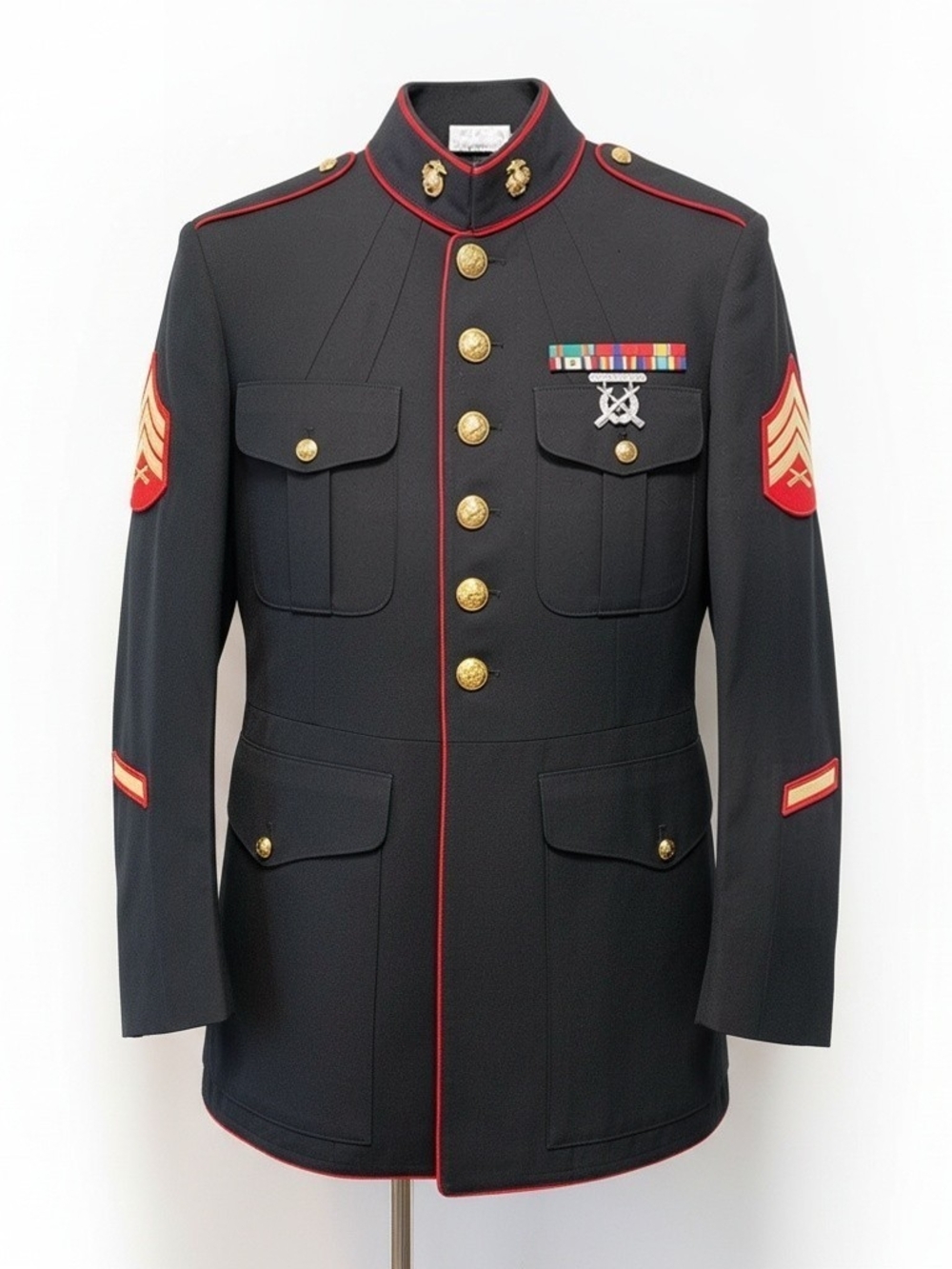 Men's Black Dress Jacket with Red Piping - Military Style Sz 46 L